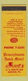 Matchbook Cover - Pennsylvania Dutch Motel Denver PA