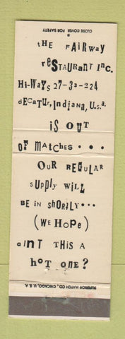 Matchbook Cover - Fairway Restaurant Decatur IN Full Length