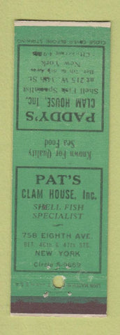 Matchbook Cover - Paddy's Clam House New York City