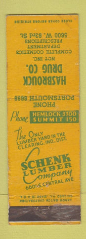 Matchbook Cover - Hasbrouck Drug Chicago? Schenk Lumber ARROW WEAR