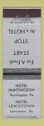 Matchbook Cover - Hotel Huntingdon PA Lewistown WEAR
