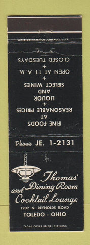 Matchbook Cover - Thomas' Restaurant Toledo OH