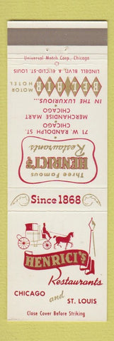 Matchbook Cover - Henrici's Restaurants Chicago IL St Louis MO