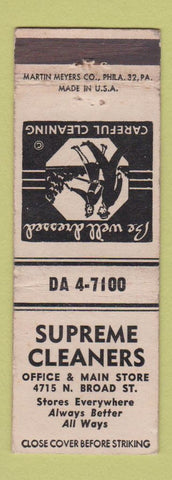 Matchbook Cover - Supreme Cleaners Philadelphia PA WORN