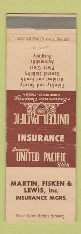 Matchbook Cover - United Pacific Insurancde Martin Fisken Lewis WEAR