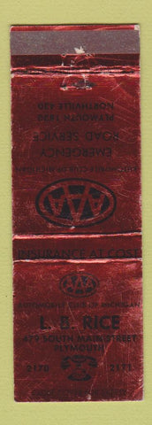 Matchbook Cover - LB Rice Insurance Auto Club of Michigan AAA Plymouth MI WEAR