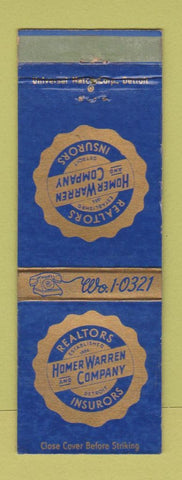 Matchbook Cover - Home Warren Real Estate Insurance Detroit MI WEAR