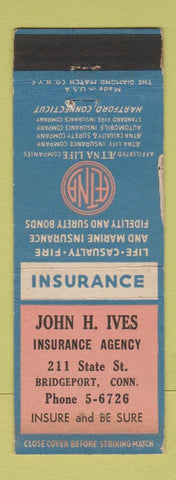 Matchbook Cover - AETNA Insurance John Ives Bridgeport CT WORN