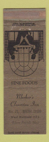 Matchbook Cover - Merker's Clearview Inn Bath OH WORN