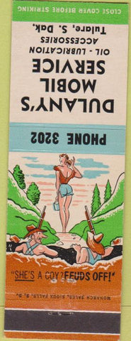 Matchbook Cover - Dulany's Mobil oil gas Tulare SD hillbilly girlie