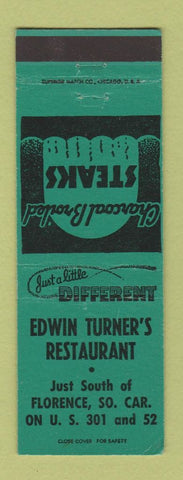 Matchbook Cover - Edwin Turner's Restaurant Florence SC