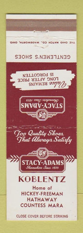 Matchbook Cover - Stacy Adams Men's Shoes Koblentz Hickey Freeman Clothes