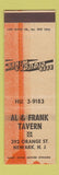 Matchbook Cover - Al & Frank Tavern Newark NJ WEAR