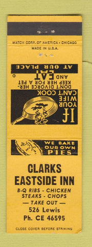 Matchbook Cover - Clarks Eastside Inn YELLOW WEAR
