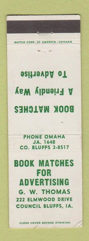 Matchbook Cover - Book Matches for Advertising Council Bluffs IA