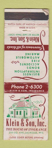 Matchbook Cover - Klein and Son Insurance La Crosse WI WORN