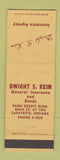 Matchbook Cover - Dwight S Keim Insurance Lafayette IN