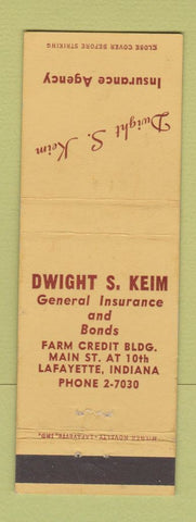 Matchbook Cover - Dwight S Keim Insurance Lafayette IN