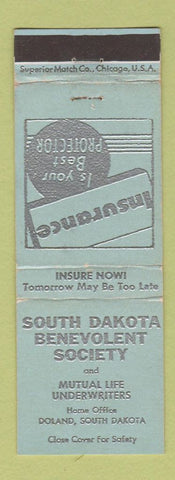 Matchbook Cover - South Dakota Benevolent Society Insurance Doland SD