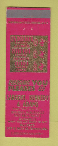 Matchbook Cover - Sargent Kennedy & Adams Insurance Real Estate Brewer ME
