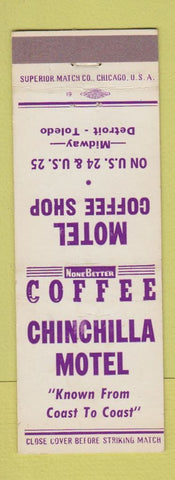 Matchbook Cover - Chinchilla Motel Coffee Shop midway Detroit Toledo