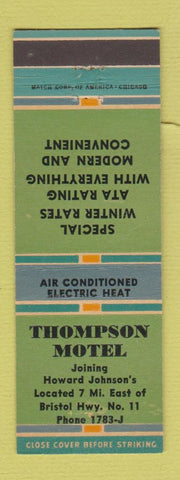Matchbook Cover - Thompson Motel Bristol VA? TN? WEAR