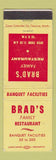 Matchbook Cover Brad's Family Restaurant Tacoma Everett Auburn Seattle Burien WA