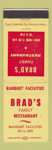 Matchbook Cover Brad's Family Restaurant Tacoma Everett Auburn Seattle Burien WA