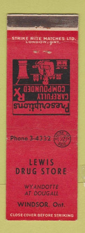 Matchbook Cover - Lewis Drug Store Windsor ON