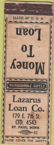 Matchbook Cover - Lazarus Loan Co ST Paul MN POOR