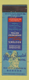 Matchbook Cover - Myles Standish HOTel Boston MA