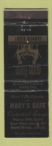 Matchbook Cover - Mary's Cafe Montrose Colorado WORN