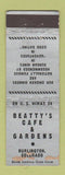 Matchbook Cover - Beatty's Cafe Gardens Burlington Colorado WORN