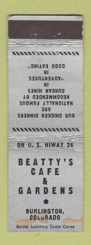 Matchbook Cover - Beatty's Cafe Gardens Burlington Colorado WORN
