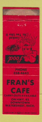 Matchbook Cover - Fran's Cafe Weatersmeet MI WORN