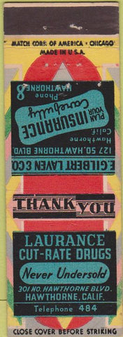 Matchbook Cover - Gilbert Laven Insurance Hawthorne CA