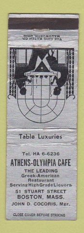 Matchbook Cover - Athens Olympia Cafe Boston MA WEAR