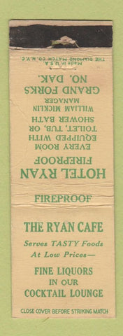 Matchbook Cover - Hotel Ryan Cafe Grand Forks ND WORN