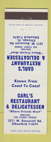 Matchbook Cover - Carl's Restaurnt Deli Chicago IL