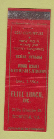 Matchbook Cover - Elite Lunch Norfolk VA WEAR