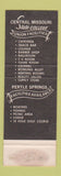 Matchbook Cover - Central Missouri State College Mules Warrensburg MO WORN