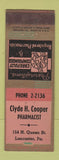 Matchbook Cover - Clyde Cooper Drug Lancaster PA ADVANCE WORN