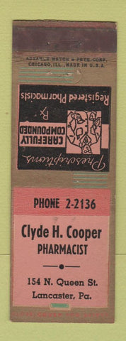 Matchbook Cover - Clyde Cooper Drug Lancaster PA ADVANCE WORN