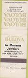 Matchbook Cover - Bulova Watches Lo Monacos Jewelers San Jose CA