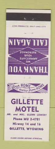 Matchbook Cover - Gillette Motel WY