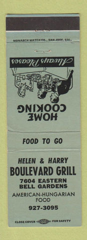 Matchbook Cover - Boulevard Grill Bell Gardens CA Hungarian