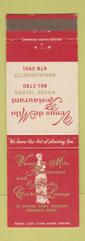 Matchbook Cover - Venus de Milo Restaurant Swansea MA