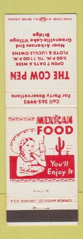 Matchbook Cover - The Cow Pen Greenville Lake Village Bridge AR? Mexican