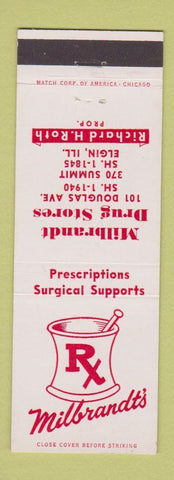Matchbook Cover - Milbrandt Drug Stores Elgin IL Richard Roth