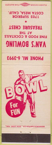 Matchbook Cover - Van's Bowling Costa Mesa CA